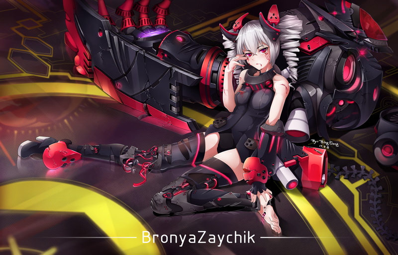 Bronya Zaychik, anime, blush, Drill hair, anime girls, barefoot, long hair, Honkai, twintails, robot, prothesis, 4K, looking at viewer, injured, red eyes