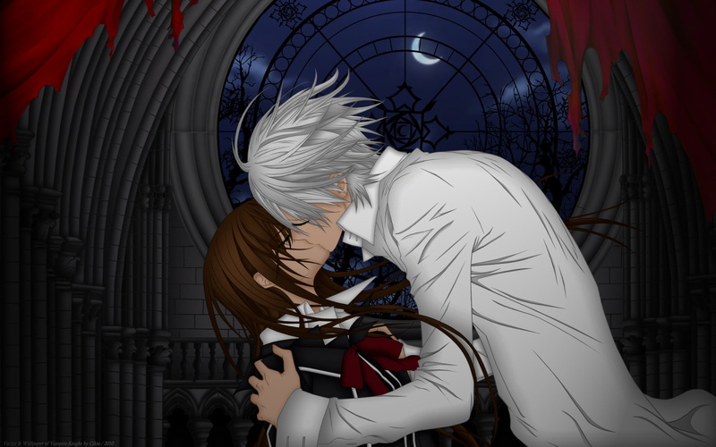 Yuki Cross, Uniform, Moon, Vampire Knight, Kiss, Anime, 1080P, Yuki Kuran, Night, Zero Kiryu
