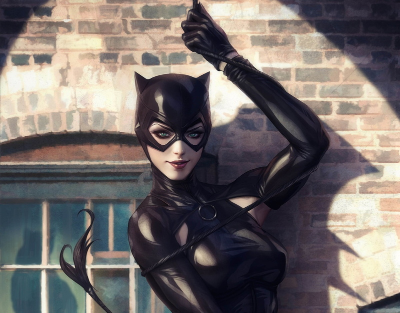 fantasy art, mask, girl, DC Comics, 1080P, fantasy girl, comics, costume, artwork, superhero, green eyes, fantasy, Catwoman