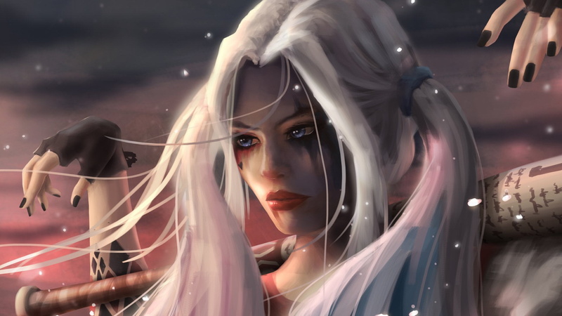 women, digital art, fantasy girl, superhero, blue eyes, 1080P, blonde, fantasy art, DC Comics, baseball bat, artwork, superheroines, Harley Quinn
