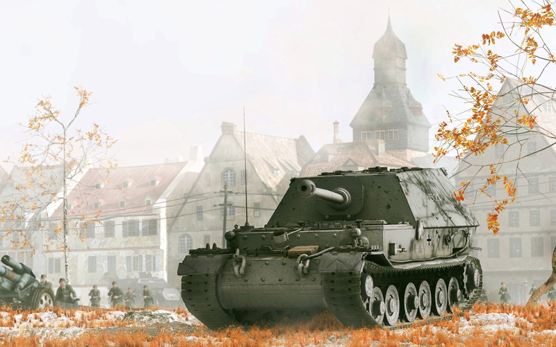 the Wehrmacht, autumn, soldiers, killer tanks, gun, SAU, Ferdinand, structure, art, the second world war, 2K