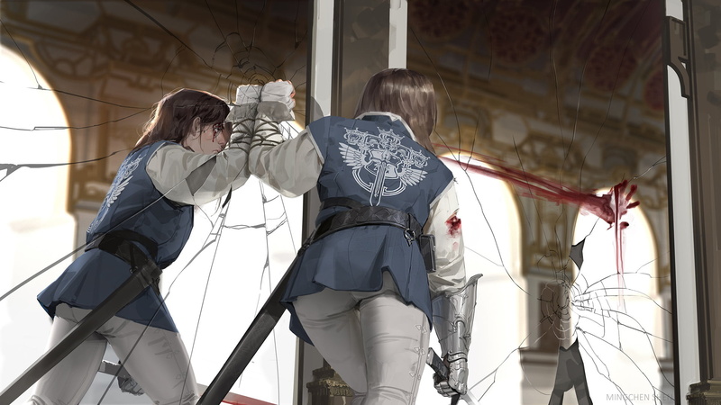 adult, person, three quarter length, women, architecture, real people, 1080P, sword, men, mirror, sunlight, business, cracked, two people, break, clothing
