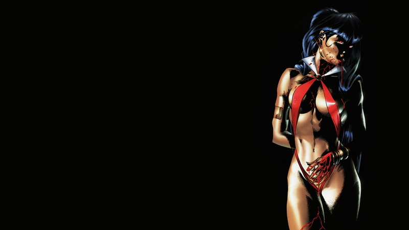 anime, character, black, cartoon/comic, haired, 1080P, hd, vampirella, blue, blood