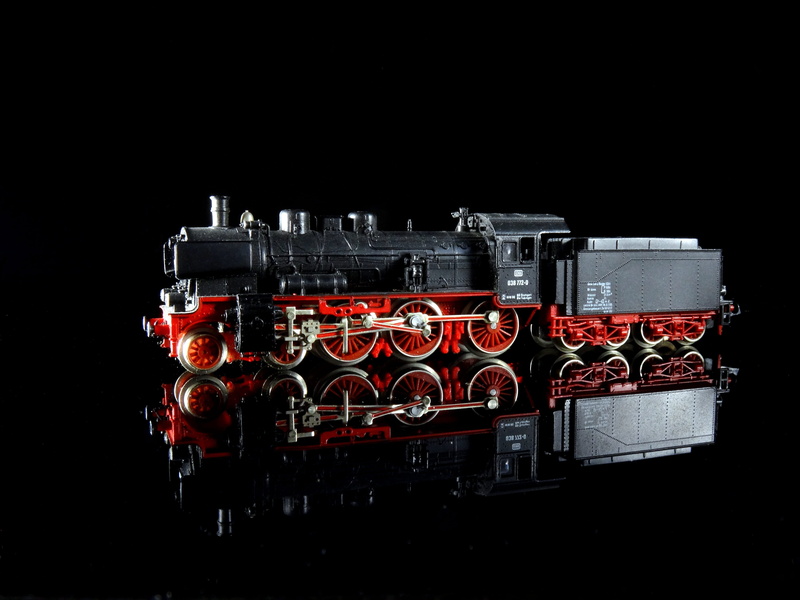 retro styled, rail traffic, railway, model, technology, red, toys, security, close-up, no people, safety, black background, 5K, indoors, model train, steam locomotive