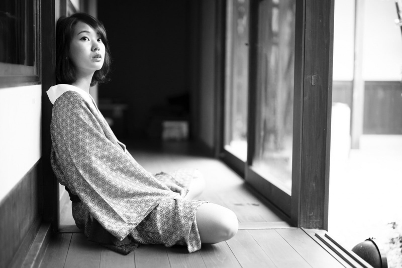 Japanese Art, pyjamas, monochrome, photography, sitting, skirt, 720P