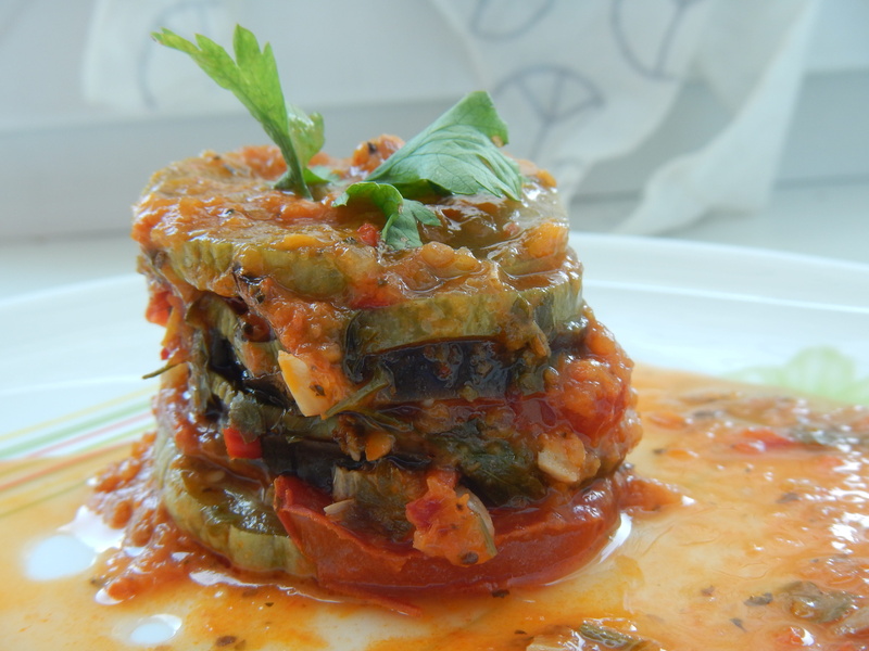 plant part, focus on foreground, vegetarian, ready-to-eat, close-up, table, crockery, indoors, healthy, garnish, wellbeing, food and drink, dinner, ratatouille