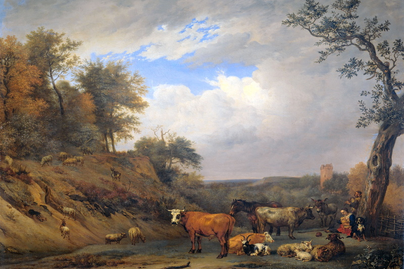 painting, artwork, animals, landscape, classical art, cow, Paulius Potter, 4K, farmers, livestock