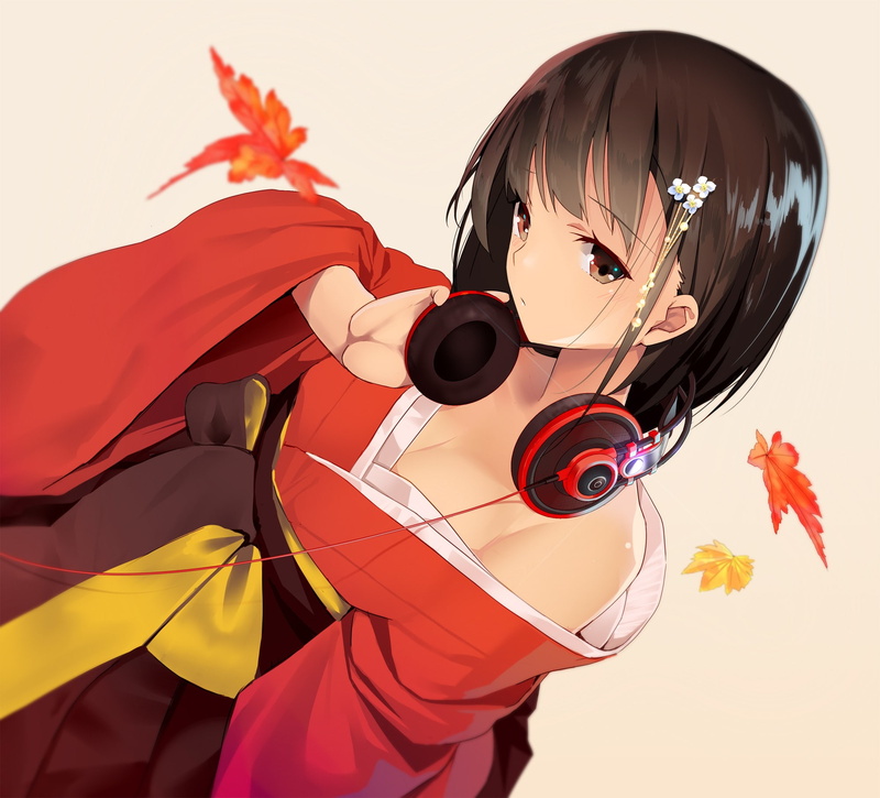 anime girls, cleavage, cut out, brown eyes, celebration, nature, representation, glasses, brunette, one animal, mammal, emotion, white background, women