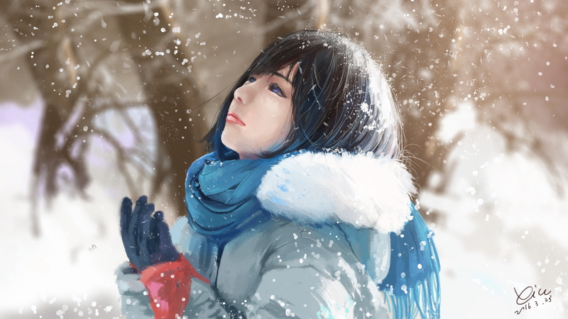 anime, snow, short hair, anime girls, original characters, 5K