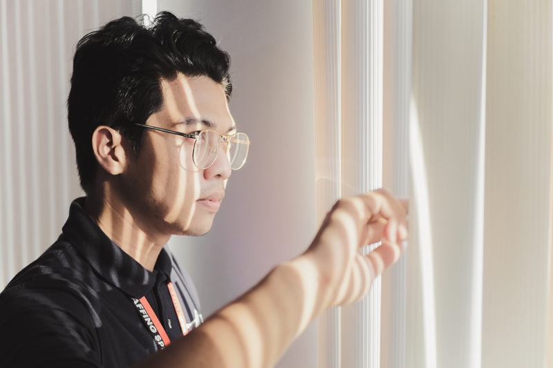 casual clothing, cagayan de oro, window, portrait, headshot, human, holding, black hair, hairstyle, peeking, glasses, people, indoors, face, one person