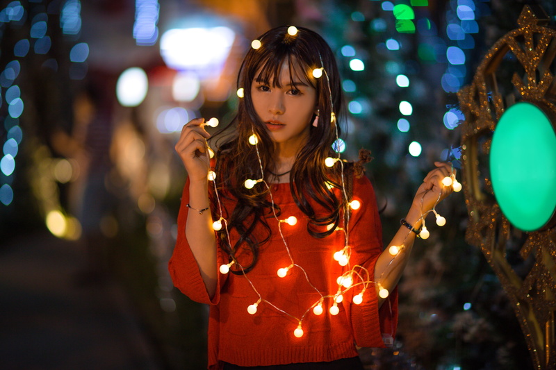 one person, long hair, young adult, light - natural phenomenon, fashion models, fashion model, lighting equipment, city, red, girl, selective, people, only women