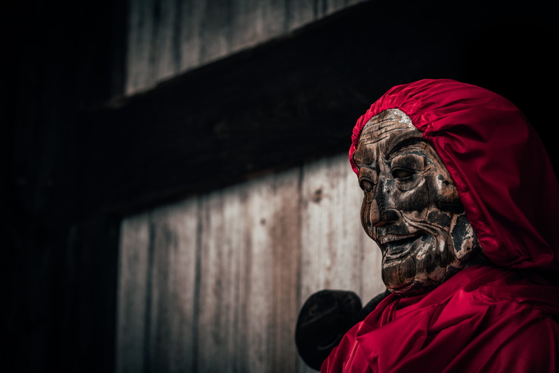 coat, redhoodie, apparel, japan, dark, man, turban, human representation, adult, sculpture, clothing, people, close-up, moody, 4K, architecture, wearing