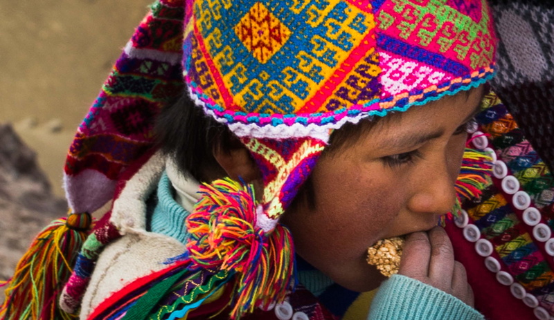 warm clothing, childhood, knitting, face, apparel, focus on foreground, traditional clothing, person, portrait, adult, peru, wearing, scarf, multi, crowd
