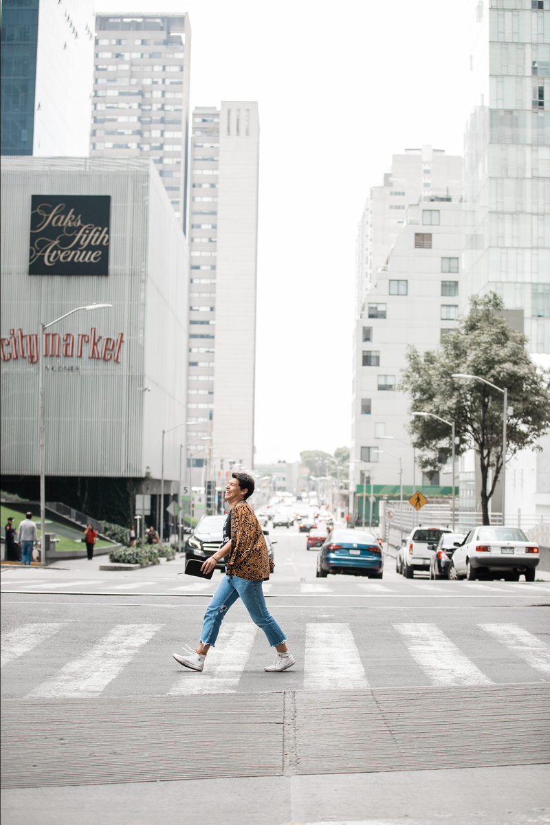 downtown District, adult, modern design, road, males, one Person, outdoors, people, crossing, fashion, lifestyles, pedestrian, person, day, animal print