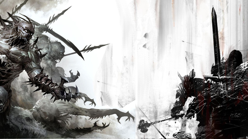 1920x1080, wars, aliens, guild, ii, 1080P, guild wars, games, black, white, guild wars ii