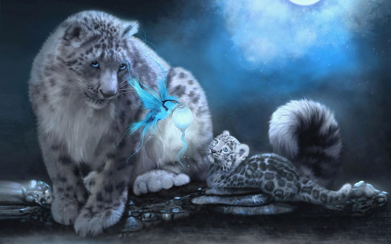 bird, lamp, digital art, 1080P, cub, white, 1920x1200, flying, grey, cheetah, snow leopard, leopard