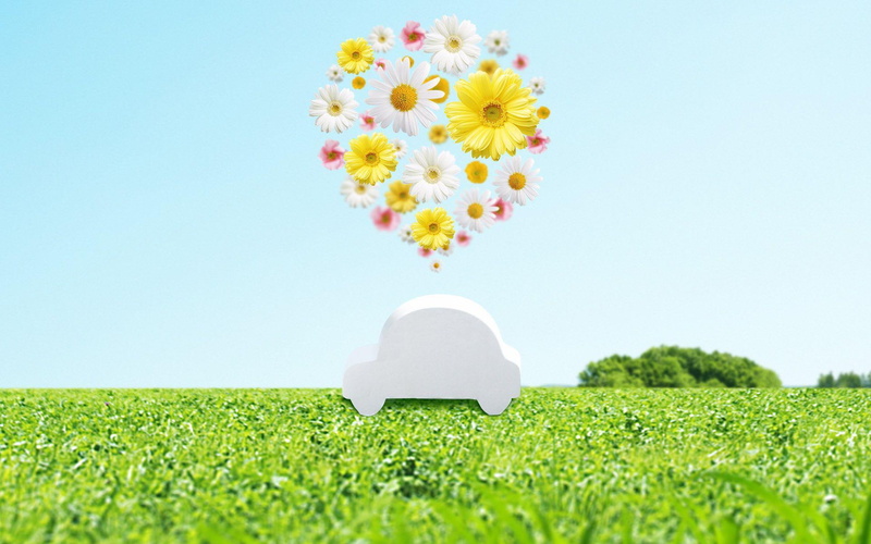 globe, yellow, floating, pink, green, 1920x1200, 1080P, toy, flowers, grass, car, digital art, field, daisy, white, paper, vehicle