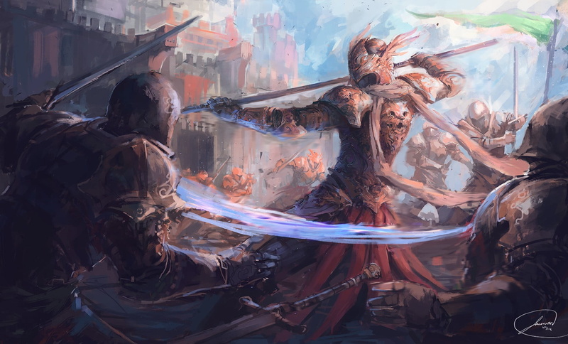 Jason Nuygen, architecture, spear, abandoned, glass - material, fantasy art, nature, painting, animal, outdoors, transportation, no people, sword, warrior