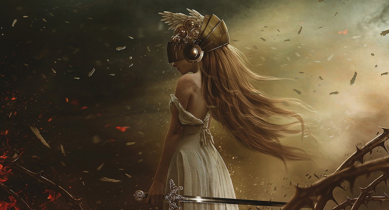 1080P, sword, fan art, fantasy art, warrior, digital art, women, bare shoulders