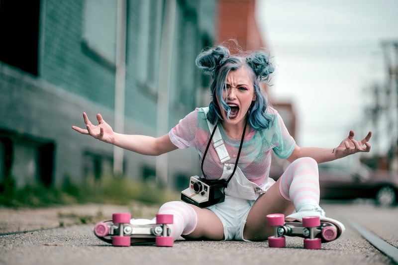 mood, girl, roller skates, 4K, emotion