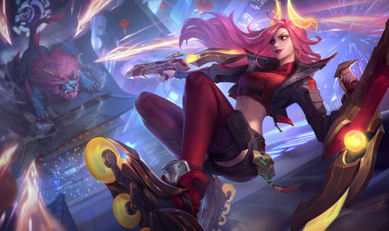 drawing, fighting, gun, roller skates, Miss Fortune, weapon, Miss Fortune (League of Legends), League of Legends, looking away, creature, 4K, pink hair