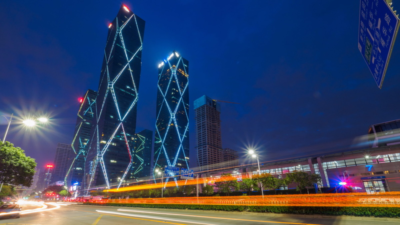 long exposure, sky, building exterior, financial district, night, street, architecture, 4K, speed, motion, light trail, china, blurred motion, modern
