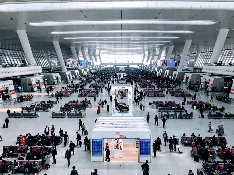 airport terminal, 2K, airport, architectural column, women, large group of people, travel destinations, railway station, walking, 288 xin feng lu, indoors