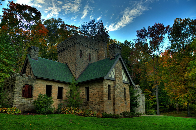 Squires Castle, USA, sky, growth, trees, park, house, tree, day, castle, architecture, grass, no people, nature, land, 2K, plant, building exterior, lawn