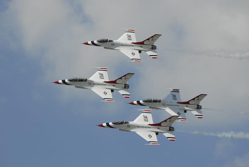 cloud - sky, airplane, flying, day, no people, plane, U.S.A.F. Thunderbirds, jet, navy, Sun ‘n Fun, motion, flight, mode of transportation, sports activity