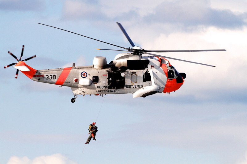 flying, cloud - sky, airplane, military, sea king, navy, norway, rescue, motion, army soldier, two people, propeller, outdoors, rescue man, government
