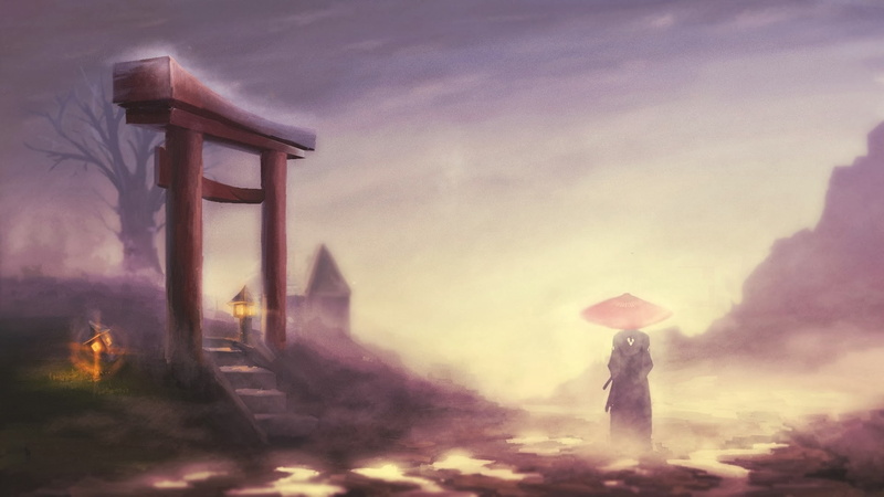 Samurai Champloo, fantasy art, Jin (Samurai Champloo), 1080P, shrine, lantern, mist, anime
