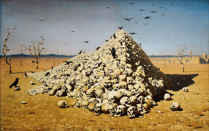 4K, rock - object, drawing, animal themes, desert, landscape, nature, animal wildlife, day, Vasily Vereshchagin, large group of animals, environment, sky