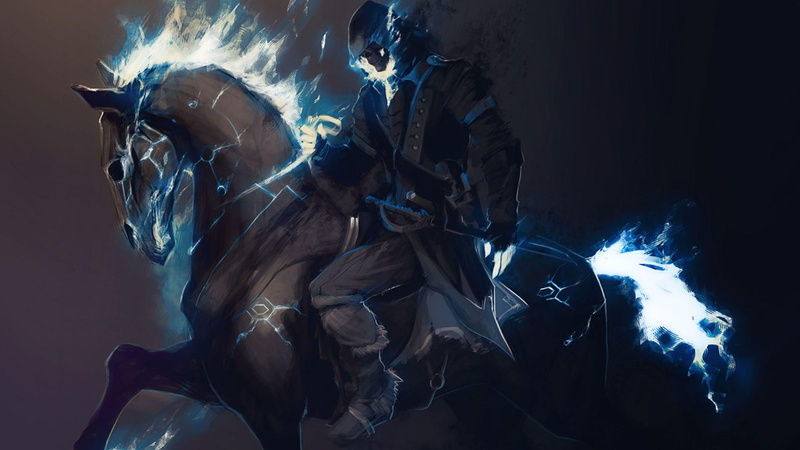 swords and sorcery, sorcery, swords, riding, horseback riding, horseback, skull and fire, artwork, horses, mount, 1080P