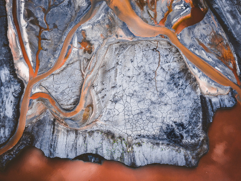 contaminant, drone view, pattern, nature, abstract, brown, soot, white, high angle view, topdown, noxious harmful, rock, aerial view, wood - material