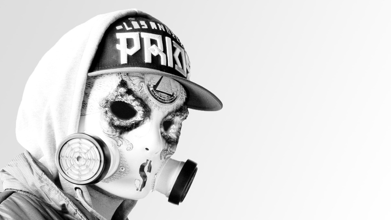 Hollywood undead, 1080P, mask, monochrome, hat, simple background