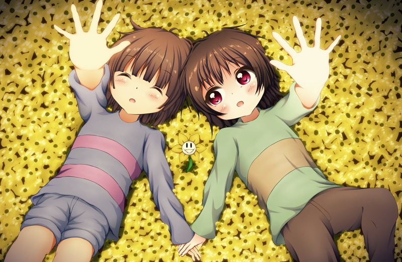 anime girls, Chara, Undertale, Flowey, 720P, Frisk