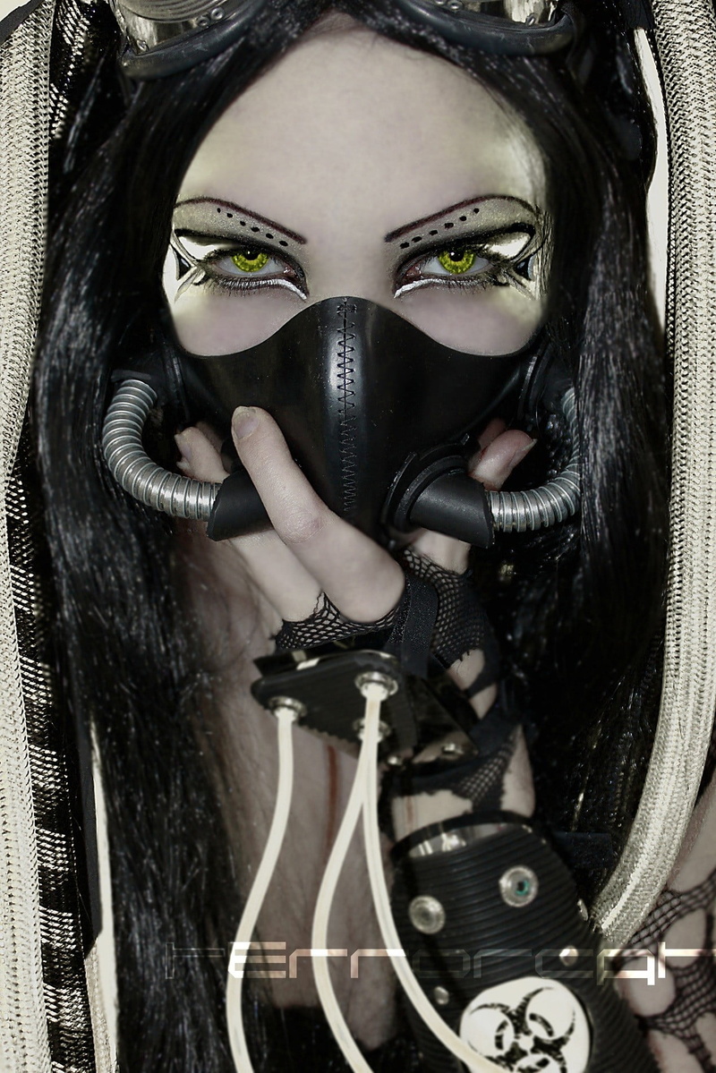 women, gas masks, body paint, 720P, adult, green eyes, fashion, body part, disguise, woman, wearing, human body part, portrait, terrorcat, mask - disguise