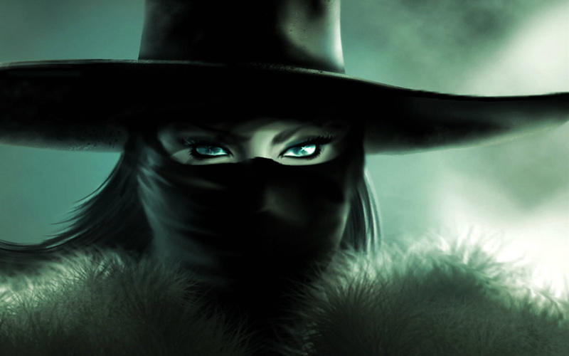 Zorro, illustration, haired, hat, girl, black, mask, 1080P, shawl