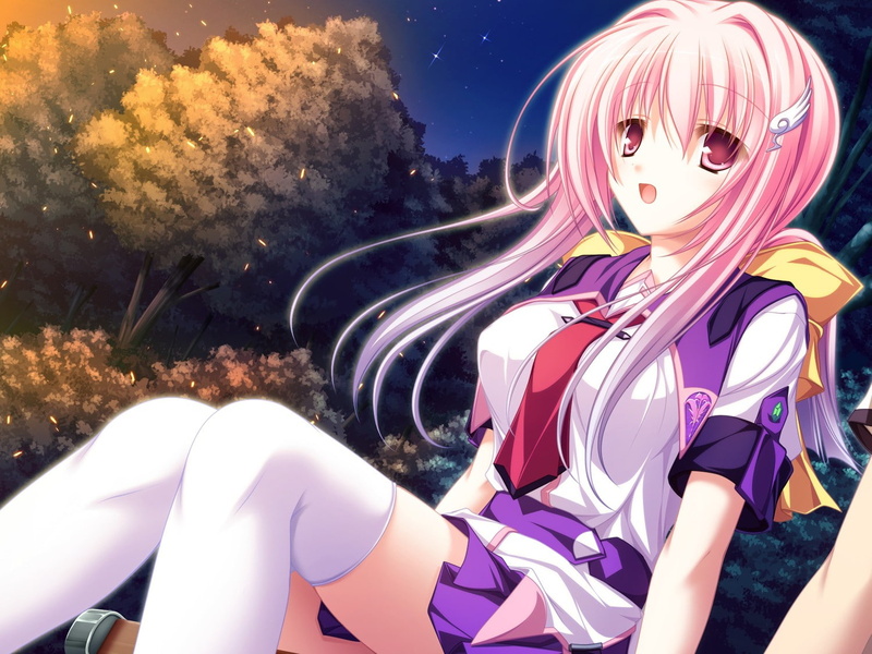red eyes, long hair, school uniform, pink hair, Tsuneha Miki, 77 (Visual Novel), anime girls, 720P, anime, open mouth, looking at viewer