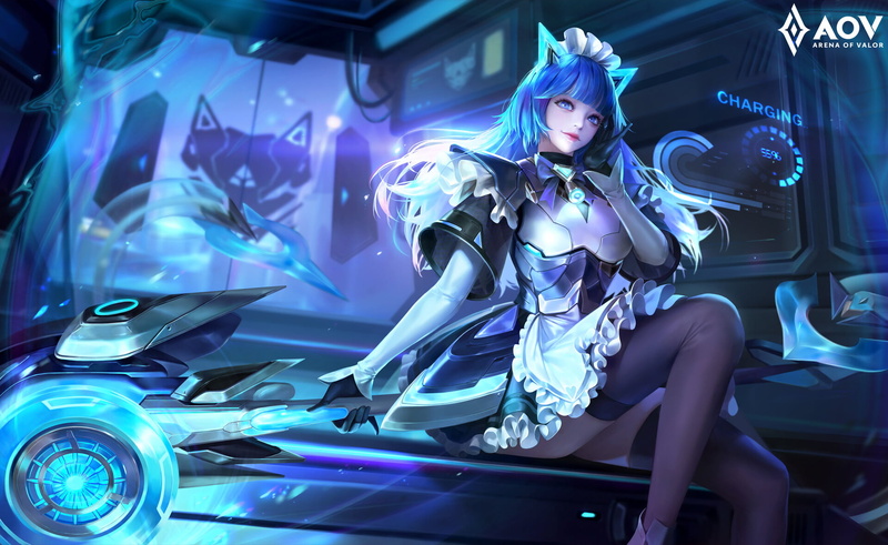 anime, stockings, blue eyes, JINYOUNG SON, sitting, legs, looking up, 1080P, pink lipstick, anime girls, black stockings, blue hair, long hair, digital art