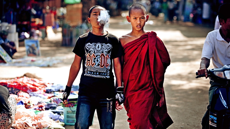 adult, young men, street, two people, outdoors, monks, 4K, front view, men, males, lifestyles, smoke, children, Fall Out Boy, leisure activity, three quarter length