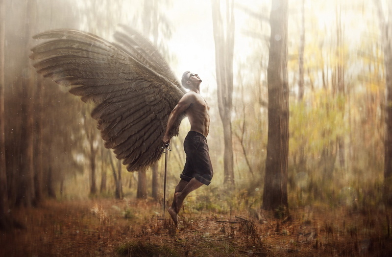 shirtless, fantasy art, angel, men, wings, 1080P