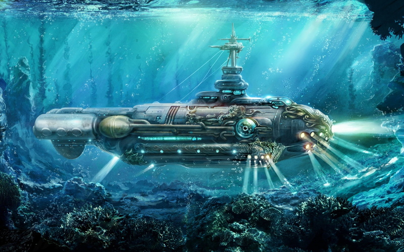 fantasy art, 1080P, submarine, Nautilus