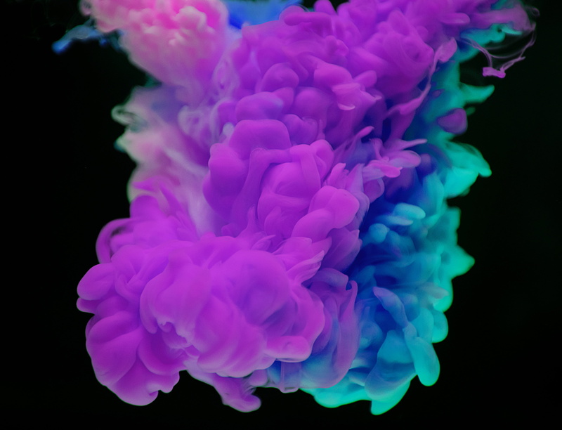 blue, abstract, sea, multi colored, underwater, ink, indoors, 4K, flower head, studio shot, paint, softness, no people, water, close-up, fragility, purple