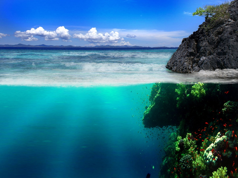 body, relaxation, cloud - Sky, underwater world, sun, 1080P, rock, summer, sunlight, nature, coast, outdoors, island, horizon, tropical Climate, tourism