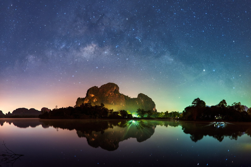 lake, no people, Krabi, rock - object, nature, magically, astronomy, dark, Bay Krabi, green, AtomicZen, star - Space, sky, star Field, planet - Space, Thailand