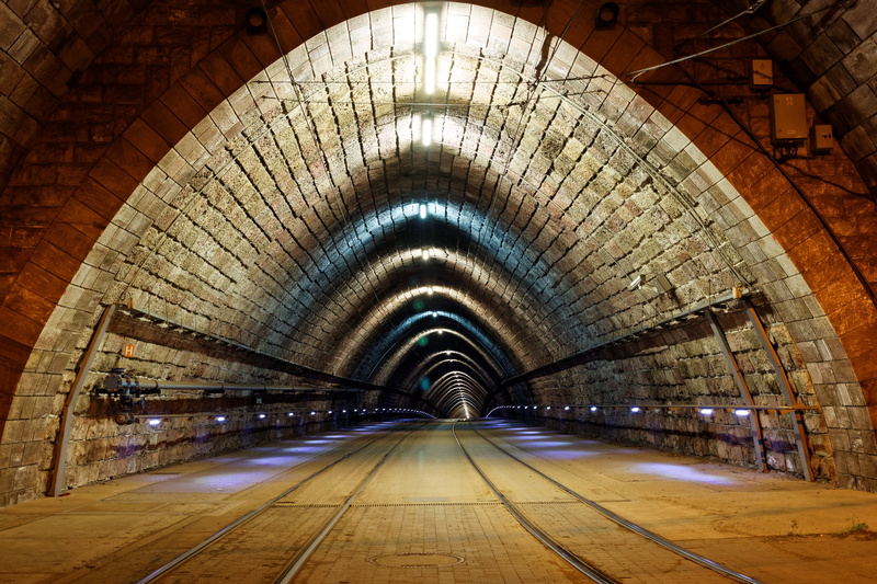 rails, public transportation, gray, ceiling, built structure, long, tunnel, 4K, indoors, tram streetcar, arched, light at the end of the tunnel, the way forward