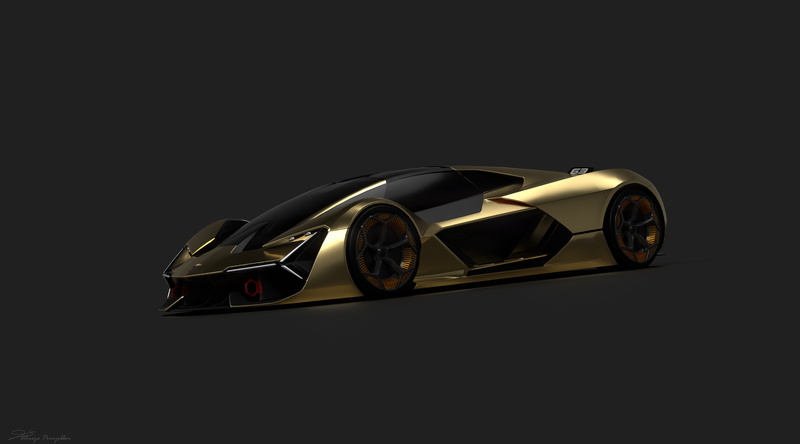 sportscar, supercar, 4K, terzo, k, Golden, Cars, millenio, render, Black, Lamborghini, Beautiful