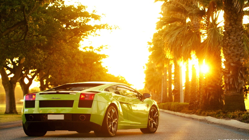 Gallardo, Lamborghini, The sun, Sun, Voitur, Sportcar, 1080P, Green, Machine, Palm trees