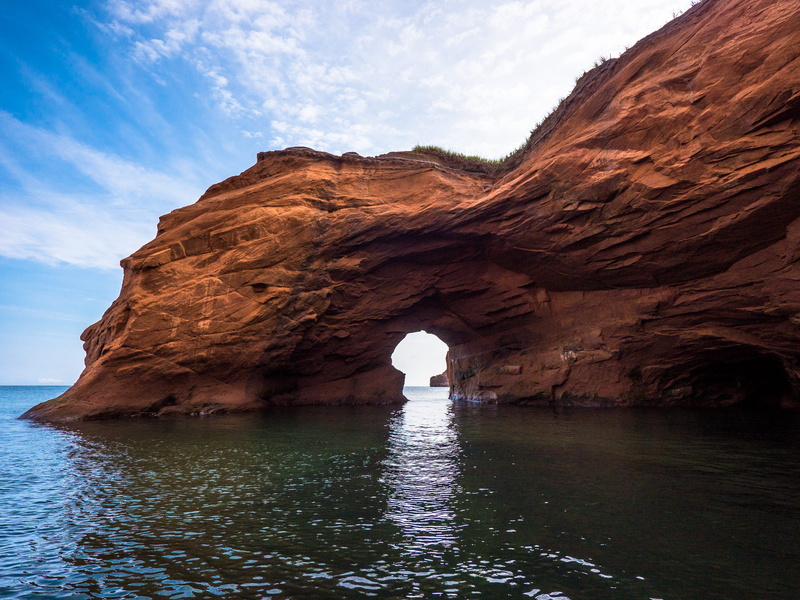 outdoors, scenics - nature, tranquility, beauty in nature, day, solid, geology, 4K, non-urban scene, water, red cliff, sandstone, nature, rock formation